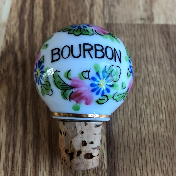 Vtg porcelain cork bottle stop decanter floral bourbon and scotch - Picture 2 of 8